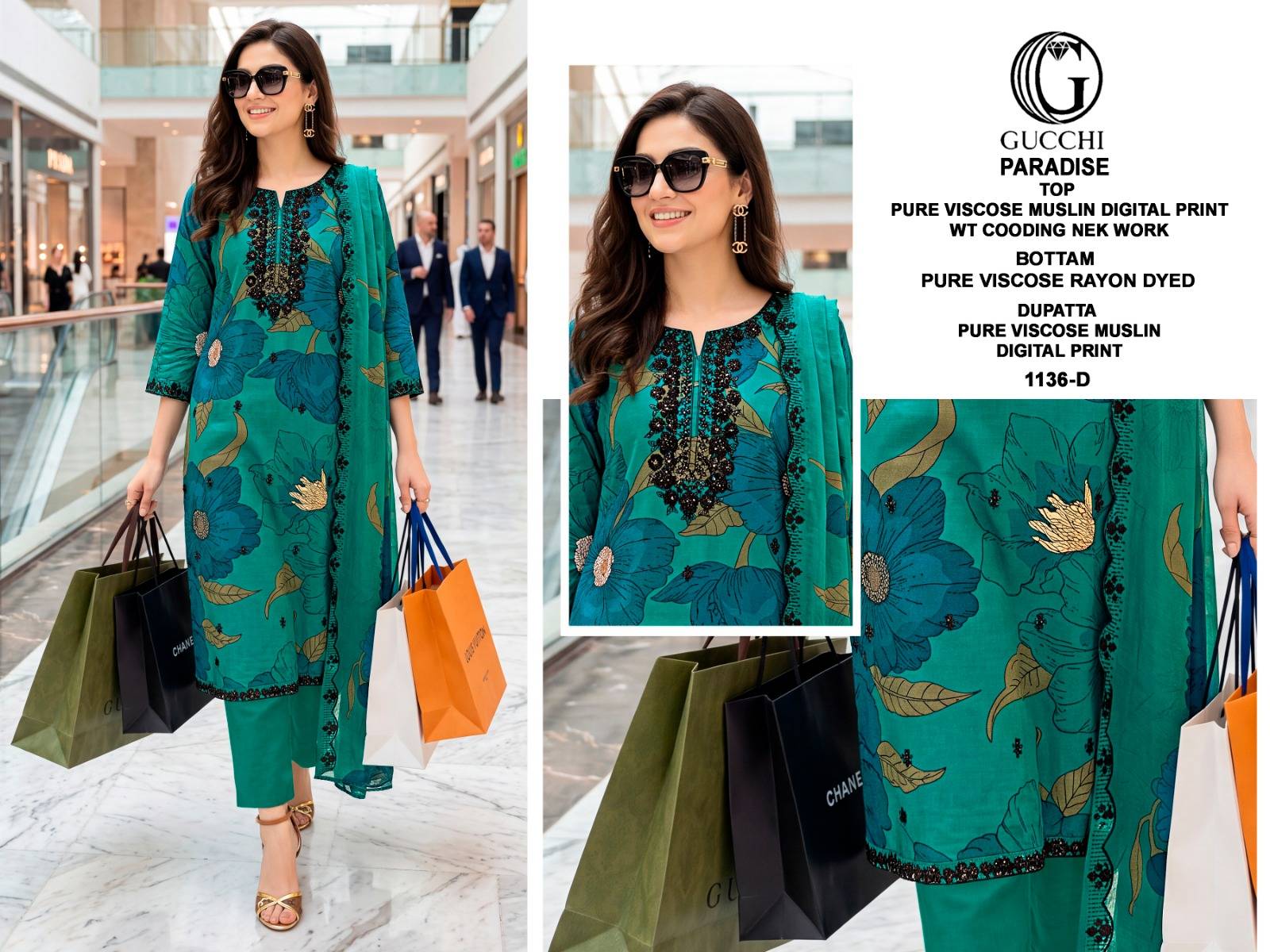 PARADISE VOL 1136 BY GUCCHI Stylish Beautiful Colourful Pure Viscose Muslin Dresses At Wholesale Price